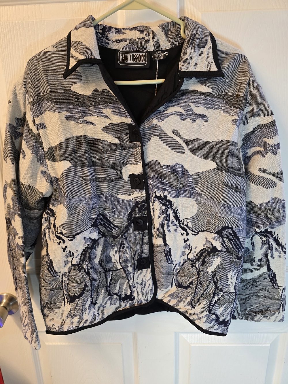 Gray & White Horse-Print Tapestry Jacket